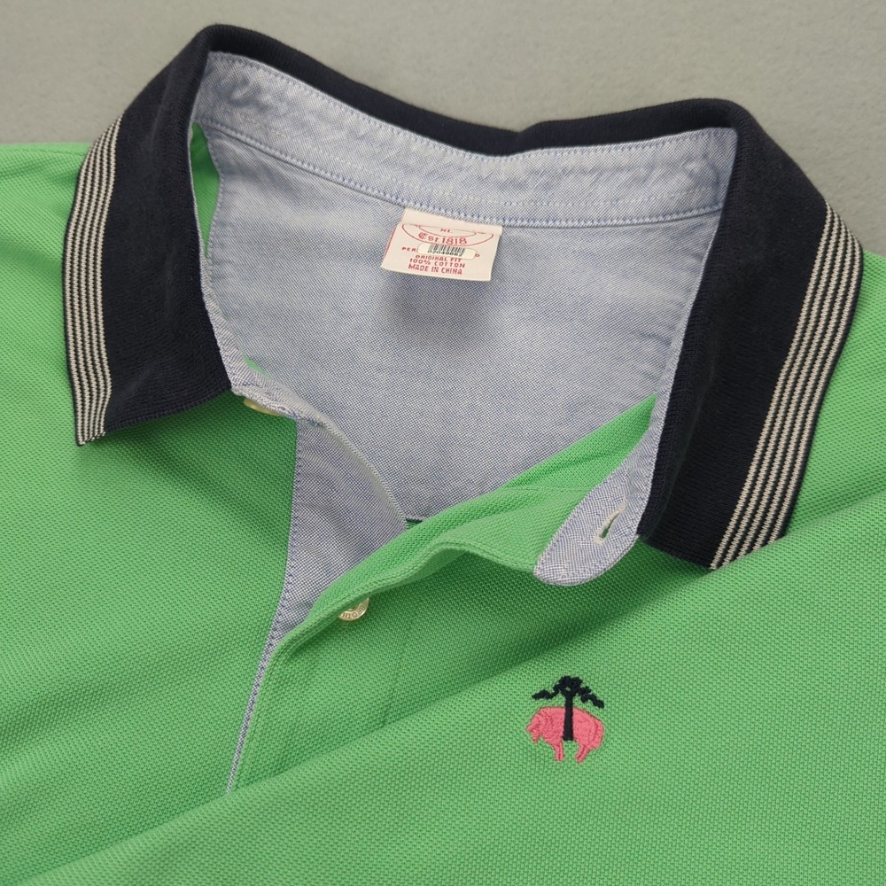 Brooks Brothers Polo Shirt Mens XL Green Denim Collar SS Golf Lamb Logo Preppy